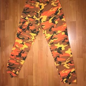 Orange camo pants.